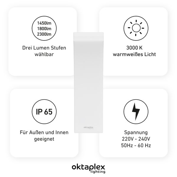 Pablo LED Wandleuchte warmweiss 3000K mit 3 Leuchtstufen für Außenbeleuchtung IP65 230V Außenlampe weiß
