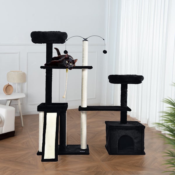 Home Deluxe - Kratzbaum JAX - Farbe: Schwarz, Maße: 136 x 124 x 40 cm, Material: Polyester, Sisal, Gestell: MDF I Katzenbaum Kratzpfosten