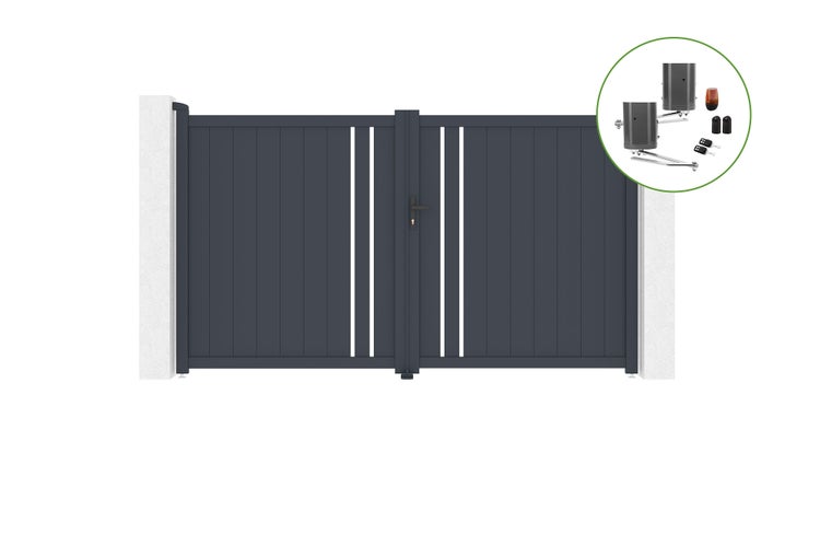 Drehtor 3m GIONA H.180cm Aluminium + BUNKER B500 Motorisierung