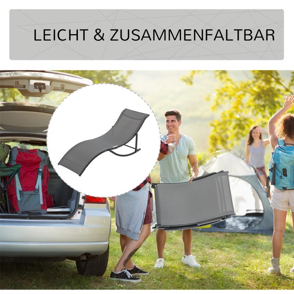 Outsunny 2er Set Sonnenliege Gartenliegen Stoffliege Relaxliege ergonomisch Aluminium Texteline Dunkelgrau 165 x 61 x 63 cm