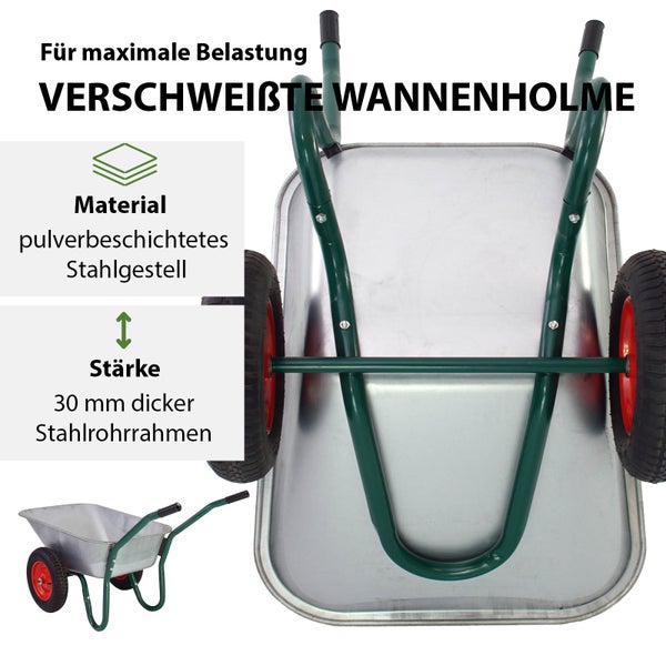 Schubkarre mit pulverbeschichtetem Stahlgestell und 30 Millimeter dickem Stahlrohrrahmen