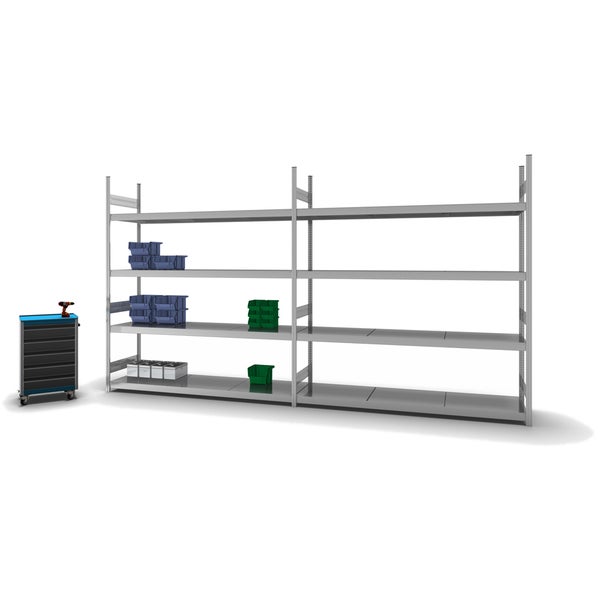 PROREGAL Weitspannregal Stecksystem T-Profil Grundregal HxBxT 250x225x60 cm 4 Ebenen Stahlplatten Fachboden Fachlast 350 kg Verzinkt