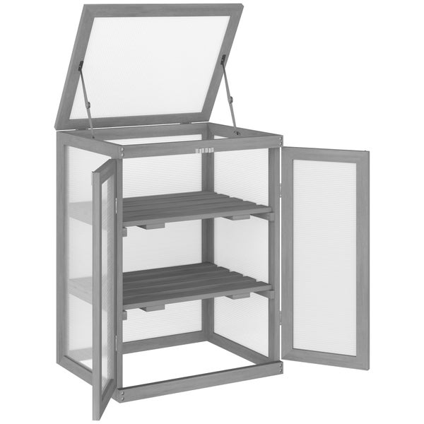 Outsunny 3 Stufen Gewächshaus, wetterfest Treibhaus mit zwei Türen, Frühbeet aus Holz Polycarbonat, Frühbeetkasten bis 15 kg Belastbar (je Einlegeboden) 58 x 44 x 78 cm Dunkelgrau