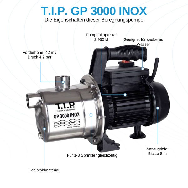 T.I.P. GP 3000 INOX Gartenpumpe aus Edelstahl