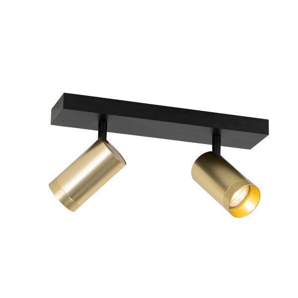 Deckenleuchte mit zwei Strahlern, goldfarben und schwarz