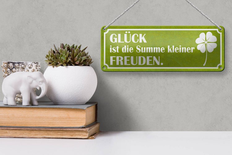 Blechschild Spruch 27x10cm Glück ist Summe kleiner Freuden Dekoration