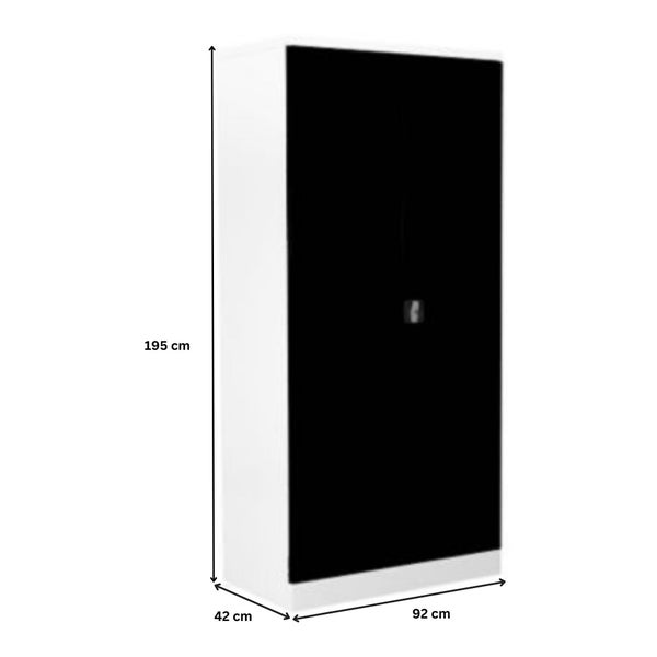 PROREGAL Stahlschrank Bee 9 Fachböden HxBxT 195 x 92 x 42 cm Pulverbeschichtetes Fachbodenmaterial Weiß & Schwarz