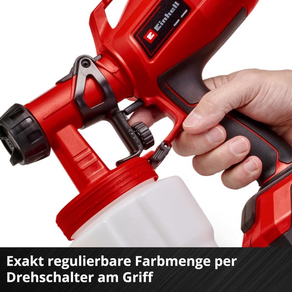 Einhell Akku Farbsprühsystem mit einstellbarer Farbmenge über Drehregler am Griff