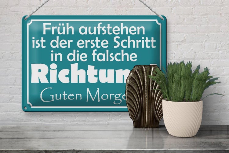 Blechschild Spruch 30x20cm Früh aufstehen erste Schritt
