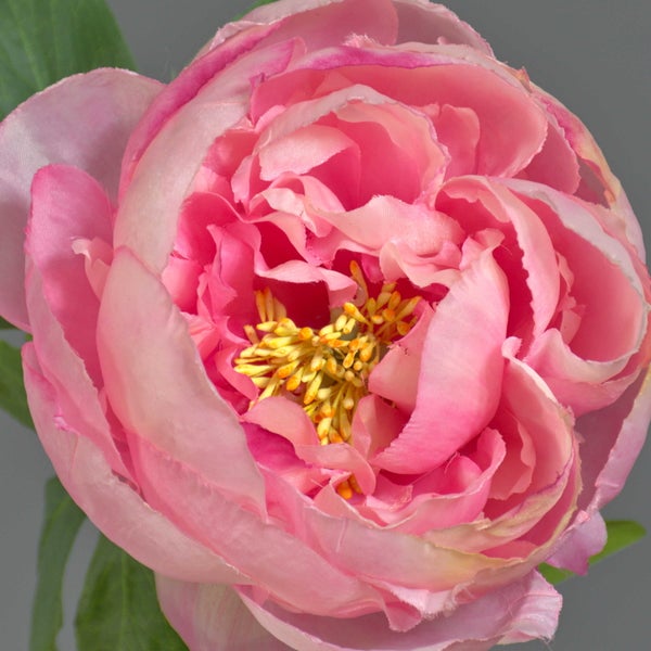 Künstliche Pfingstrose rosa mit Blättern und Stiel