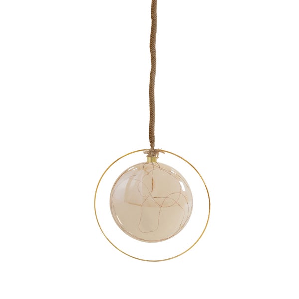 ECD Germany LED-Weihnachtskugel Ø15 cm, 30 LEDs Warmweiß, 80 cm Seil, Deko Leuchtkugel zum Hängen, Gold, Glaskugel mit Beleuchtung & Metallring, batteriebetrieb + Timer, Innen, Kugel Weihnachtsdeko