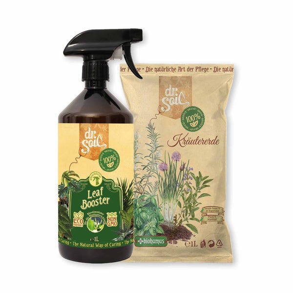 Dr.Soil Pflanzenpflegepaket für die Pflege von Aromapflanzen mit natürlichem Substrat für Aromapflanzen und Biostimulator-Spray für die Blattregeneration