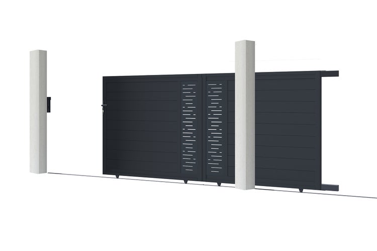 Schiebetor 3,5m ARLBERG H.160cm graues Aluminium + 2 Pfosten 20x20cm H.190cm