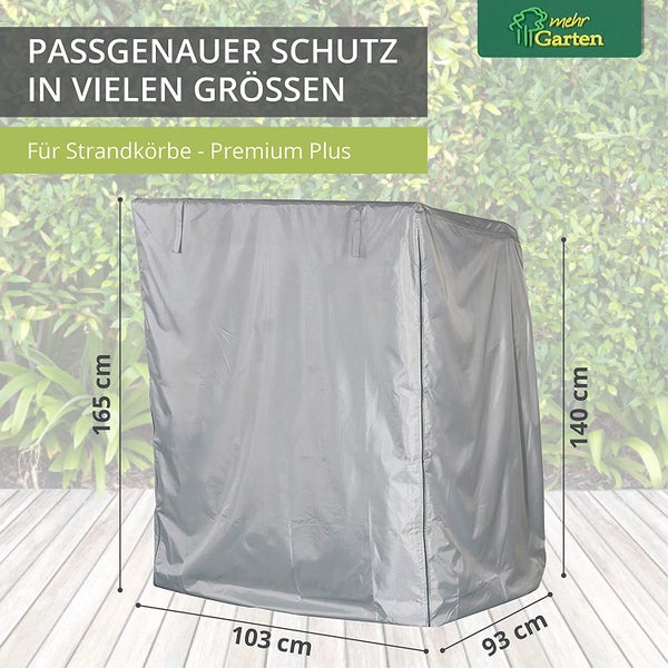 Mehr Garten - Premium Plus Strandkorb-Schutzhülle: 165(B)x100(T)x165/140(H) cm I Abdeckhaube für Strandkörbe atmungsaktiv, wasserdicht & UV-beständig aus 3-lagigem Gewebe I Strandkorbschutz I Taupe