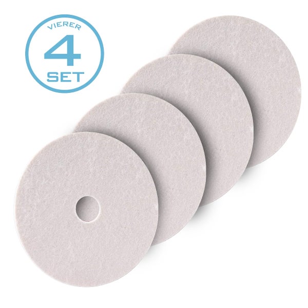 Set aus vier runden Polierscheiben aus Filz.