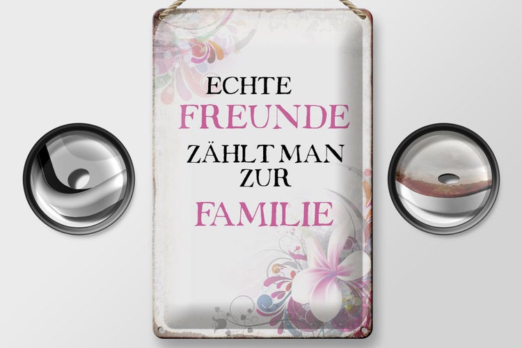 Blechschild Spruch 20x30cm echte Freunde zählt zur Familie