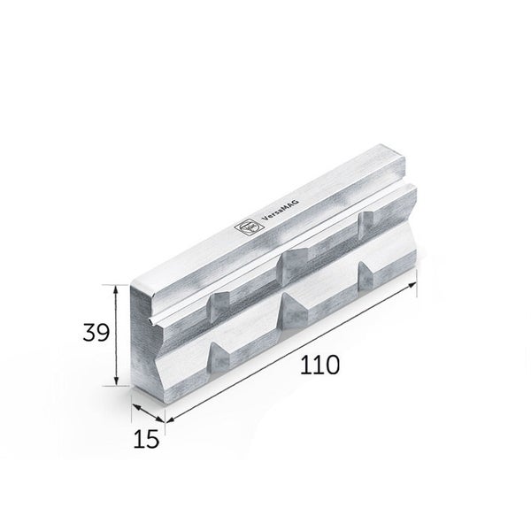 Schraubstockbacke aus Metall mit den Maßen 39 x 110 x 15 Millimeter