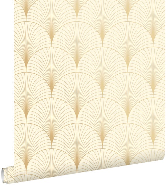 ESTAhome Tapete Art Decó Muster Beige und Gold - 53 cm x 10.05 m - 139458