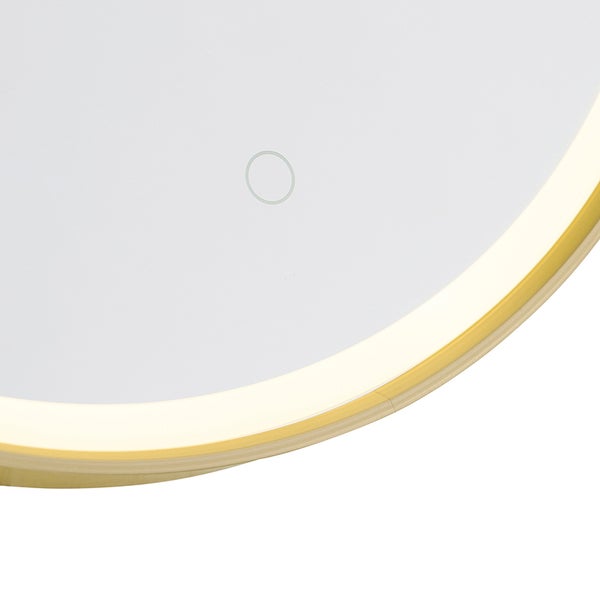 Detailansicht eines runden Spiegels mit LED-Beleuchtung und Touch-Sensor