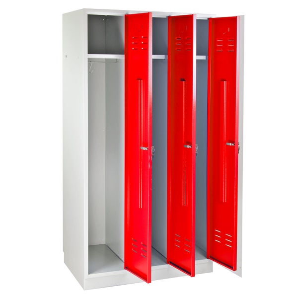 PROREGAL Garderobenschrank Ermine mit 3 Türen HxBxT 178 x 89 x 50 cm Lichtgrau Rot