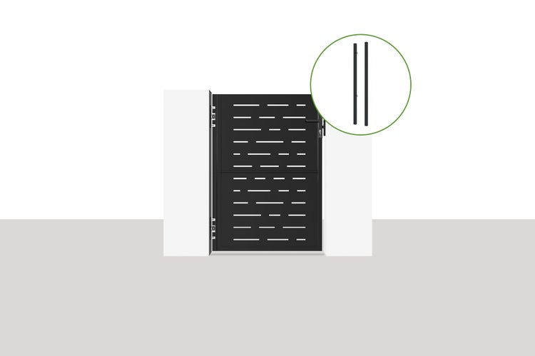 Tor mit horizontalen Aussparungen und zwei Zaunpfosten