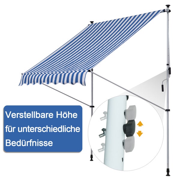 Outsunny Markise, Klemmmarkise, 200 x 150 cm, Alu, Blau+Weiß