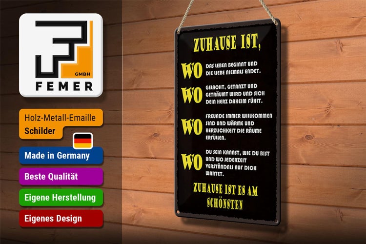 Blechschild Spruch 20x30cm Zuhause ist wo Leben und Liebe