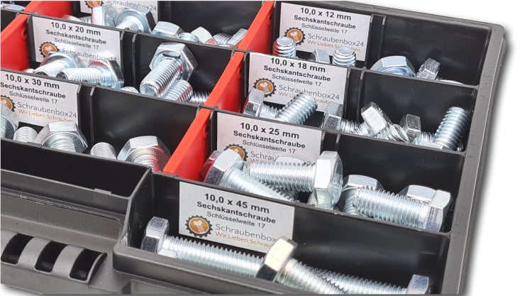Sechskantschrauben Sortiment M10 // 12mm-45mm  90 tlg. Schraubenbox DIN 933 Vollgewindeschrauben Maschinenschrauben Gewindeschrauben Sechskantschrauben