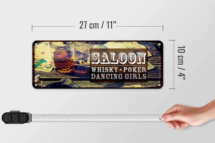 Blechschild Spruch Saloon Whisky Poker Dancing girls 27x10cm