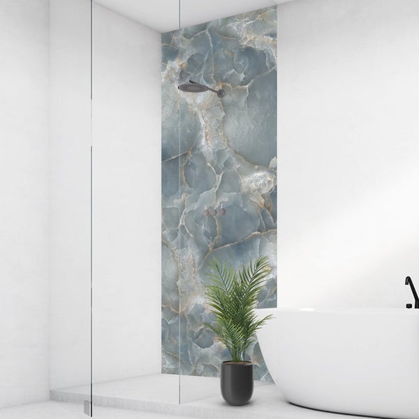 Marmor Blau, 100x255cm, fugenlose Wandpaneele aus Alu-Verbund 3mm, Duschrückwand