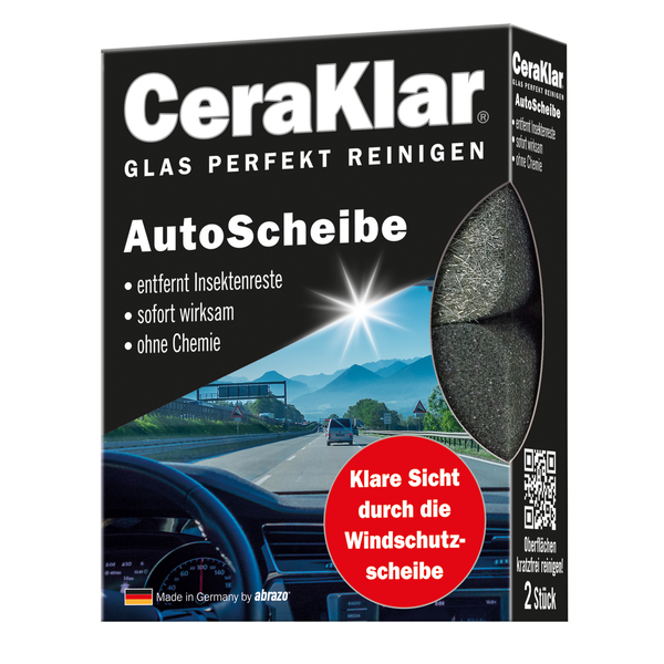 CeraKlar AutoScheibe Reinigungsschwämme für Glas, entfernt Insektenreste ohne Chemie, zwei Stück.