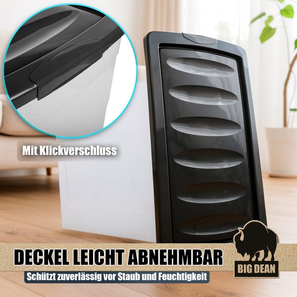 Kunststoff Aufbewahrungsbox mit abnehmbarem Deckel und Klickverschluss zur staubdichten Lagerung von Big Dean.