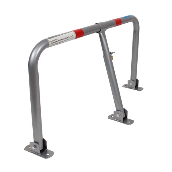 Grauer, feststellbarer Parkbügel mit Bodenbefestigung