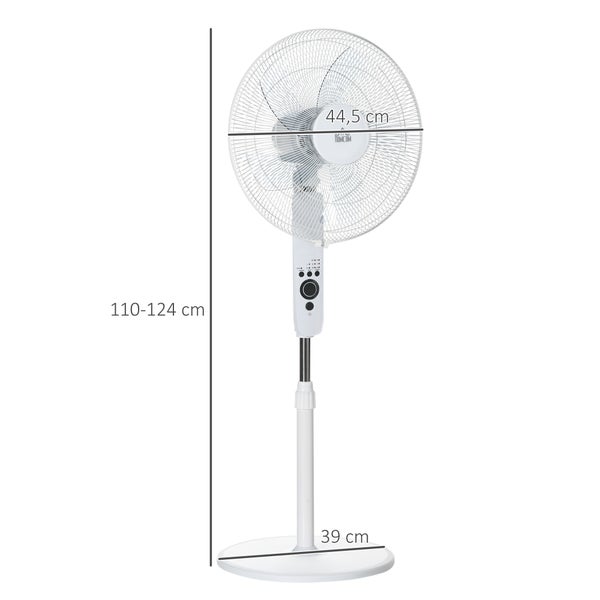 HOMCOM Standventilator, höhenverstellbar 110 bis 124 Zentimeter, Korbdurchmesser 44,5 Zentimeter, Standfuß 39 Zentimeter.