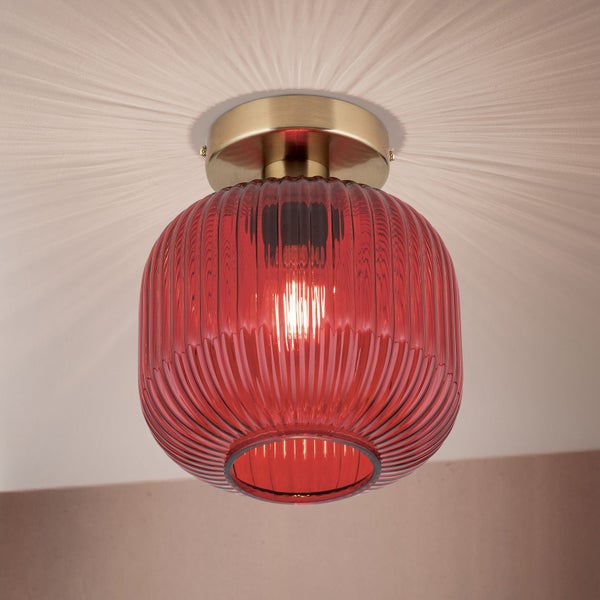 Rote Glas Deckenleuchte mit geripptem Design
