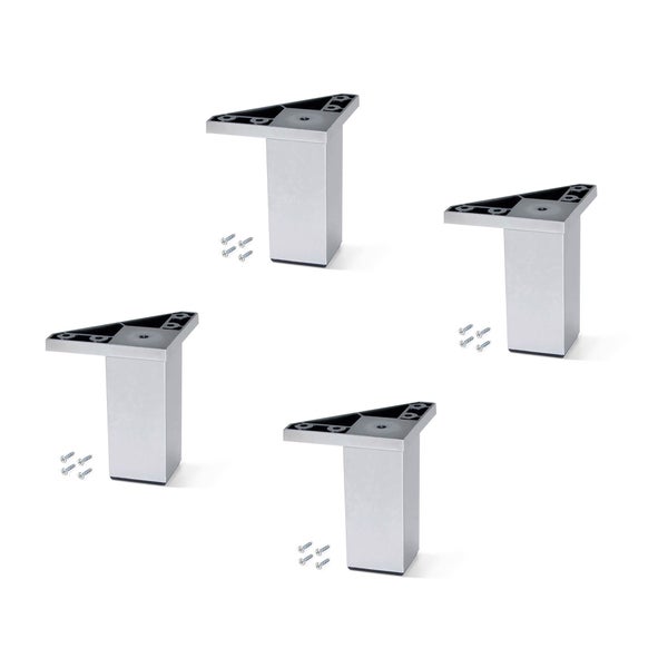 Set aus vier eckigen Möbelbeinen aus Metall inklusive Befestigungsschrauben für Tische oder Sofas