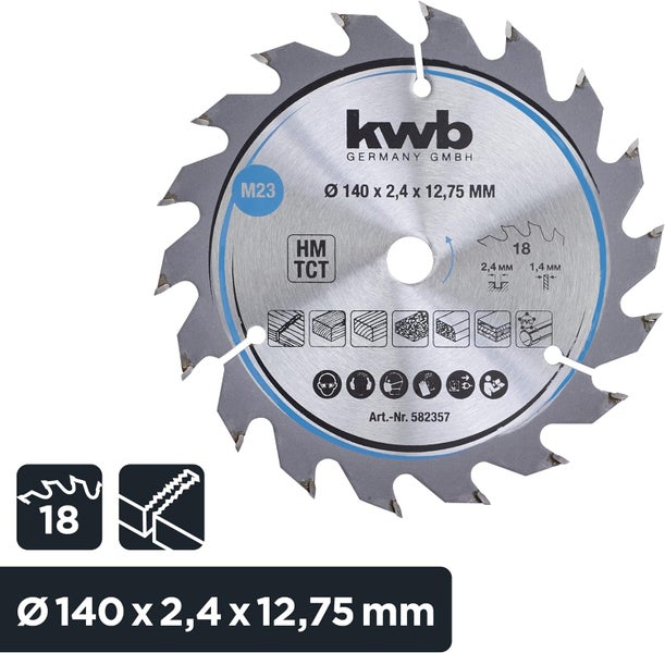 kwb Kreissägeblatt 140 x 12,75 mm, schneller Schnitt, Sägeblatt geeignet für Weich- und Hartholz, Tischlerplatten und Spanplatten