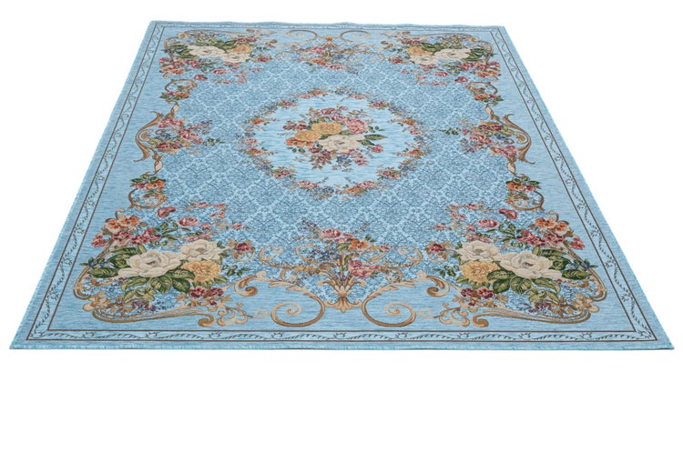 Gewebter Bordürenteppich im floralen Design Flomi Türkis 80x150 cm