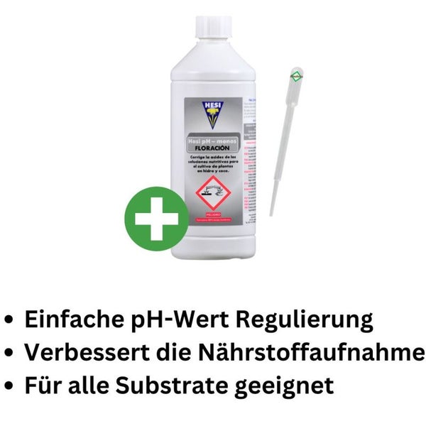 Hesi pH- Minus 1 Liter – Mineralischer pH-Senker für Kräftiges Wachstum & Hohe Erträge | Mit Pipette für Präzise Dosierung | Umweltfreundlich & Für Alle Pflanzenarten