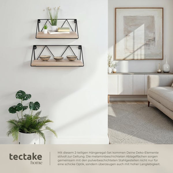 2er Set Wandregal tectake Rockport Tiefe 13 cm Industrial Style Industrial Holz hell, Eiche Sonoma