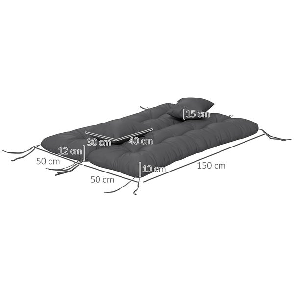 Outsunny 4er-Set Sitzkissen, 150x50 cm wasserabweisend Stuhlkissen mit Bindebänder, Geknüpftem Design 10cm dick Polsterauflage für Schaukel, Sitzpolster für Haus, Garten, Sofa, Dunkelgrau