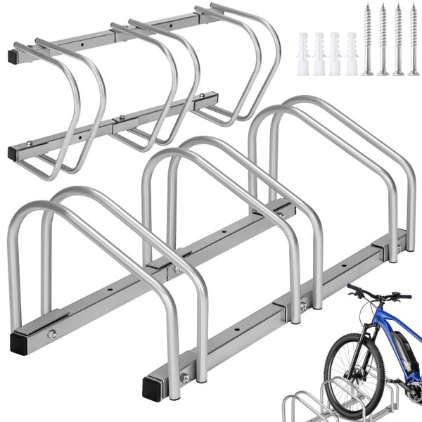 Fahrradständer tectake  von beiden Seiten befahrbar aus rostfreiem Stahl silber