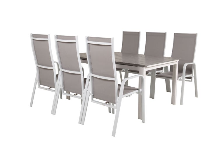 Levels Gartenset Tisch 100x160/240cm und 6 Stühle Copacabana weiß, grau. 100 X 160 X 75 cm