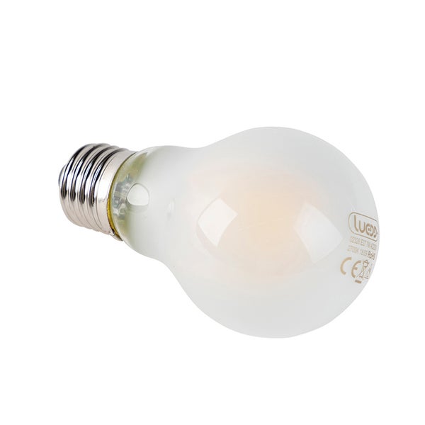 LED-Leuchtmittel E27, 7 Watt, 2700 Kelvin, mattiertes Glas, Luedd Logo.