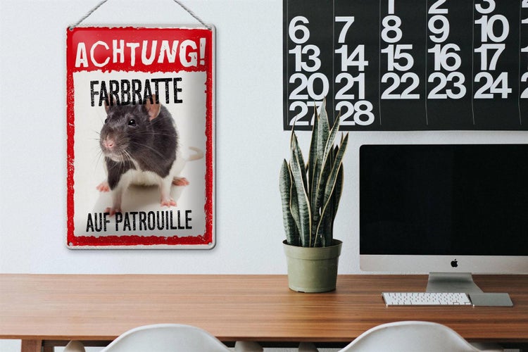 Blechschild Spruch 20x30cm Achtung Farbratte auf Patrouille