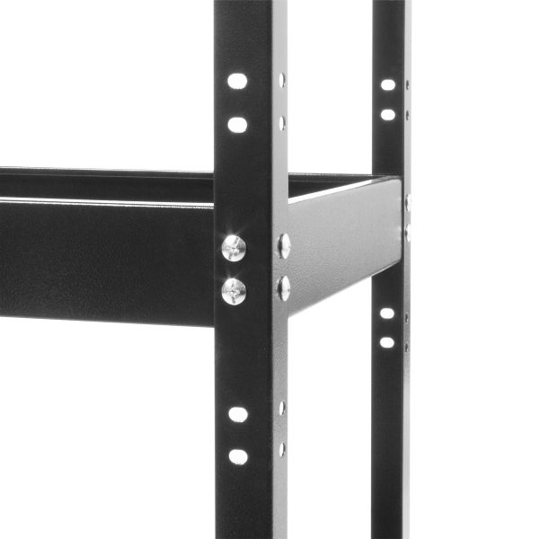 Detailansicht eines Metallregals mit Schrauben