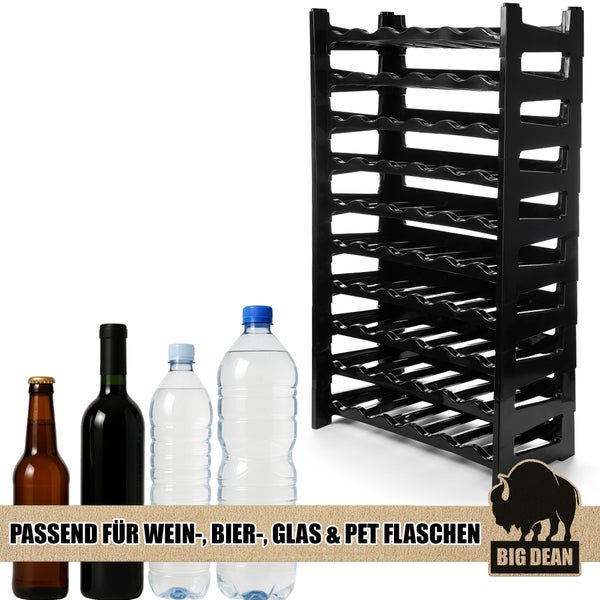 Schwarzes Flaschenregal aus Kunststoff für Wein, Bier sowie Glas- und PET-Flaschen