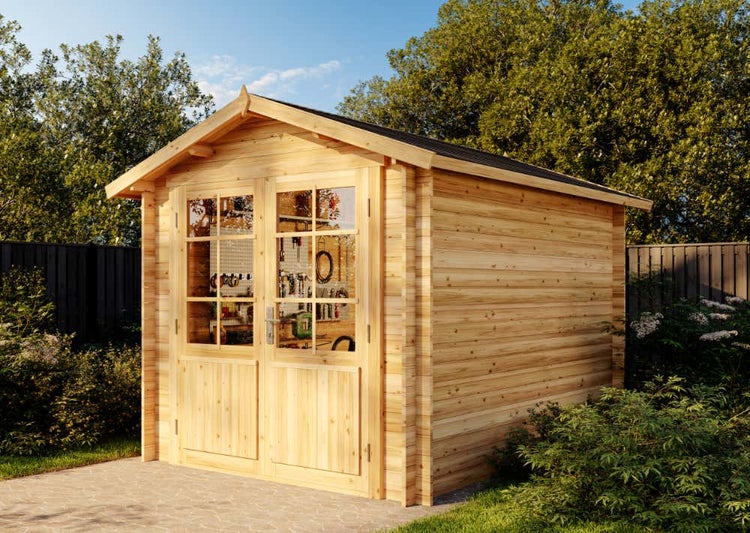 Alpholz Gartenhaus Bremen-28 B Gerätehaus aus Holz in natur, Geräteschrank mit 28 mm Wandstärke, Gartenhaus mit Montagematerial imprägniert 2,5x3,2m