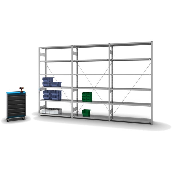 PROREGAL Fachbodenregal Stecksystem T-Profil Heavy-Duty Grundregal HxBxT 250 x 130 x 40 cm 6 Ebenen Fachlast 315 kg Einseitig Nutzbar Verzinkt