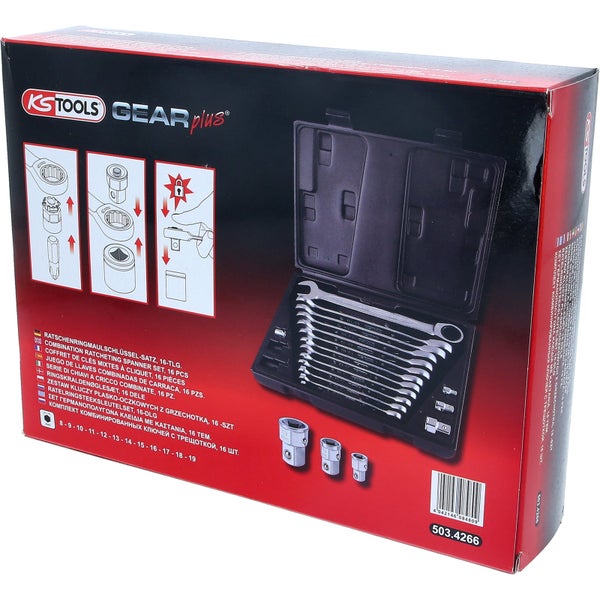 KS Tools Gear Plus Ratschenringmaulschlüssel Satz, 16-teilig im Koffer